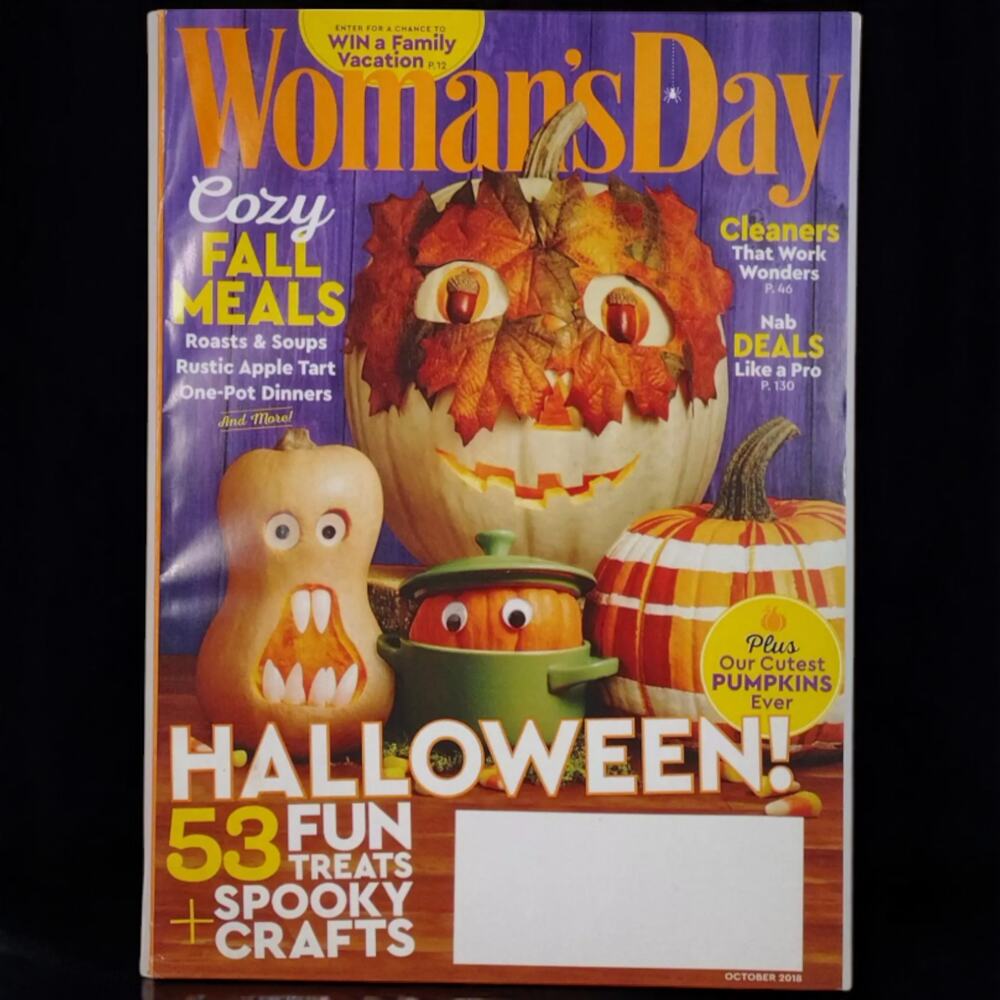 Woman’s Day Magazine October 2018 Halloween! Spooky Crafts Cozy Meals Cleaners